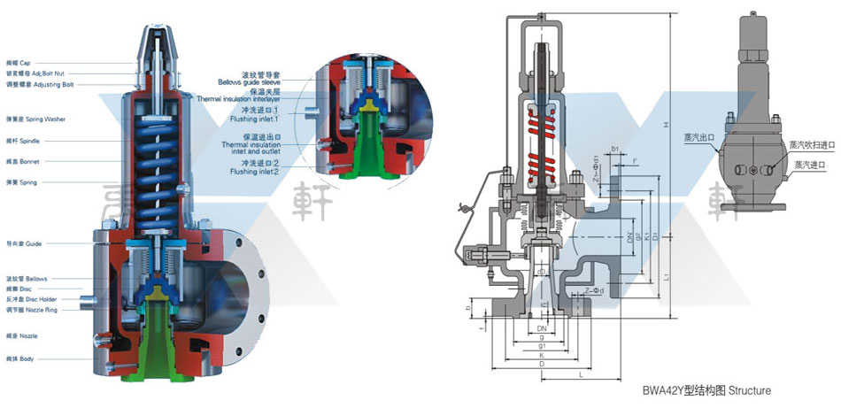 BWA42Y-16/25/40P/R型保温波纹管背压平衡全启式安全阀(图1)